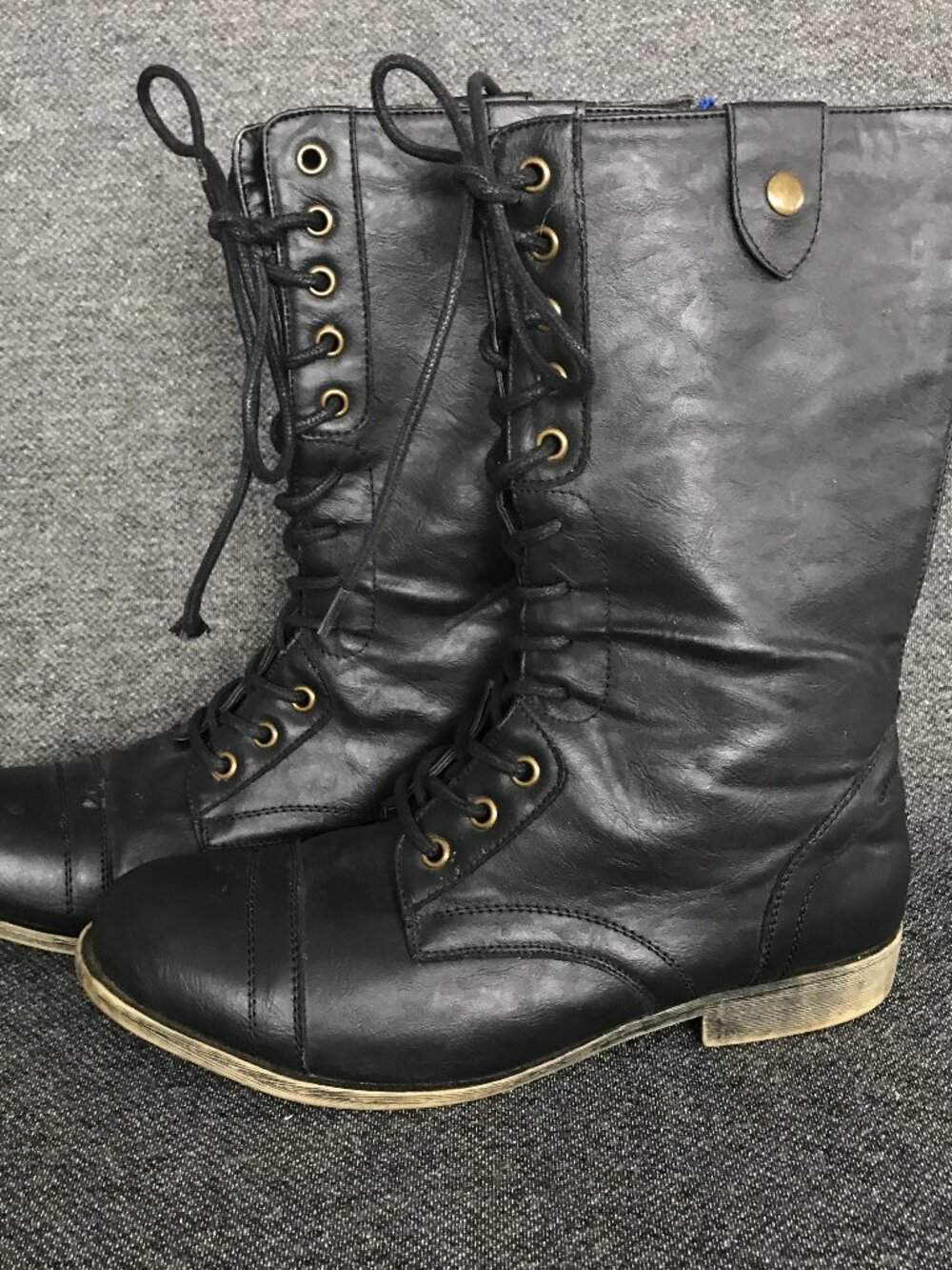 Madden Girl Garbo Black Leather Lace Up Back Zip Mid Calf Biker Boots Women's 10
